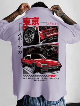 Oversized Streetwear Graphic T Shirt Men Brand Japanese Tokyo Racing Style Loose Fit Tee White Cotton Top Drift JDM Car Print Jo