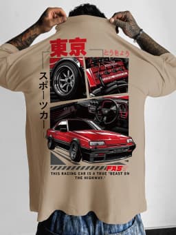 Oversized Streetwear Graphic T Shirt Men Brand Japanese Tokyo Racing Style Loose Fit Tee White Cotton Top Drift JDM Car Print Jo