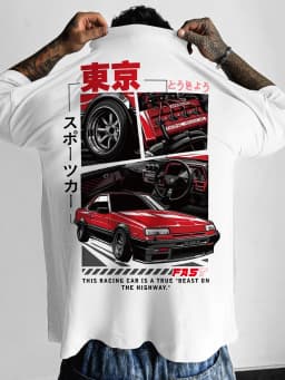 Oversized Streetwear Graphic T Shirt Men Brand Japanese Tokyo Racing Style Loose Fit Tee White Cotton Top Drift JDM Car Print Jo