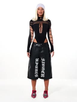 FHSEER SummerWomen's Y2K Sexy Bodysuit High Neck Bodycon Front Cutout & Lace-up Mesh Sleeve Stretchy Edggy Clubwear Streetwear