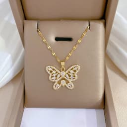 Butterfly Zircon Necklace for Women 18K Gold Plated Titanium Steel Anti-Tarnish Gold Color Pendant Necklace