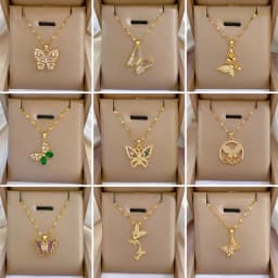 Butterfly Zircon Necklace for Women 18K Gold Plated Titanium Steel Anti-Tarnish Gold Color Pendant Necklace