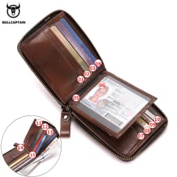 BULLCAPTAIN Mens Genuine Leather Zipper Wallet RFID Blocking Bifold Secure Zip Around Wallets Multi Credit Card Holder Purse