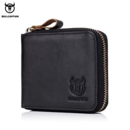 BULLCAPTAIN Mens Genuine Leather Zipper Wallet RFID Blocking Bifold Secure Zip Around Wallets Multi Credit Card Holder Purse