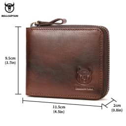 BULLCAPTAIN Mens Genuine Leather Zipper Wallet RFID Blocking Bifold Secure Zip Around Wallets Multi Credit Card Holder Purse