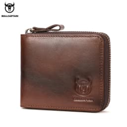 BULLCAPTAIN Mens Genuine Leather Zipper Wallet RFID Blocking Bifold Secure Zip Around Wallets Multi Credit Card Holder Purse