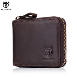 BULLCAPTAIN Mens Genuine Leather Zipper Wallet RFID Blocking Bifold Secure Zip Around Wallets Multi Credit Card Holder Purse