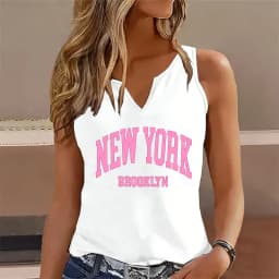 BROOKLYN NEW YORK Sleeveless Tank Top T-shirt V Neck Casual Fashion Vest T Shirts Women Short Sleeve Tee Shirt V-Neck