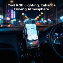 15W Universal Car Phone Wireless Charger Holder Auto-sensing RGB Light Mount for Samsung S26 Iphone 17 16 15 14 13 12 11 Pro Max