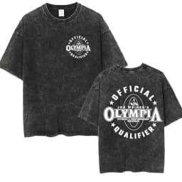 2026 Olympia Gym Man's Vintage Washed Graphic T Shirts Men Summer Fashion O-Neck Short Sleeve T-shirt Casual 100% Cotton Tshirt