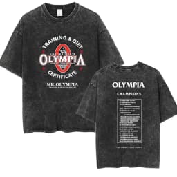 2026 Olympia Gym Man's Vintage Washed Graphic T Shirts Men Summer Fashion O-Neck Short Sleeve T-shirt Casual 100% Cotton Tshirt