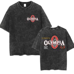 2026 Olympia Gym Man's Vintage Washed Graphic T Shirts Men Summer Fashion O-Neck Short Sleeve T-shirt Casual 100% Cotton Tshirt