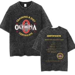 2026 Olympia Gym Man's Vintage Washed Graphic T Shirts Men Summer Fashion O-Neck Short Sleeve T-shirt Casual 100% Cotton Tshirt