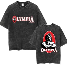 2026 Olympia Gym Man's Vintage Washed Graphic T Shirts Men Summer Fashion O-Neck Short Sleeve T-shirt Casual 100% Cotton Tshirt