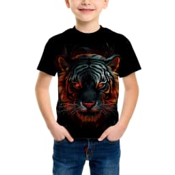 3D Tiger Pattern Printing Fashion T-Shirt Tiger Element Printing Summer New Boy Personalized Cool Tops Kids Funny T Shirt