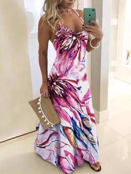 Summer Hot Sale Slimming Slim Fit Base Dress Positional Floral Spaghetti Strap Dress Women's Fashionable Elegant Clothing
