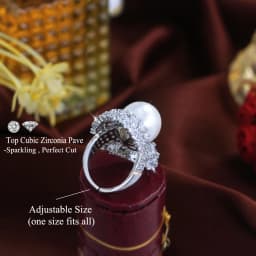 CWWZircons Adjustable Shiny Cubic Zirconia Big Round Pearl Finger Rings for Women Luxury Party Anniversary Jewelry Gifts J0272