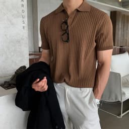 Summer Men Elasticity Polo Shirt Ice Silk Lapel Striped Thin T-shirt Breathable Cool Korean Version Slim Textured Short Sleeve
