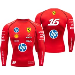 2026 Ferrari Men's Tight T-shirt, Hamilton 44, Outdoor Sports, Racing, Fast Drying, Charles Leclerc 16, Elastic, Long Sleeved