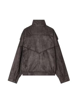 TFMLN Spring New Women Suede Leather Jacket Fashion High Collar Long Sleeve Causal Loose Jacket Coats Female Chic Streetwear