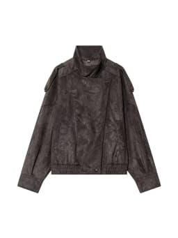 TFMLN Spring New Women Suede Leather Jacket Fashion High Collar Long Sleeve Causal Loose Jacket Coats Female Chic Streetwear