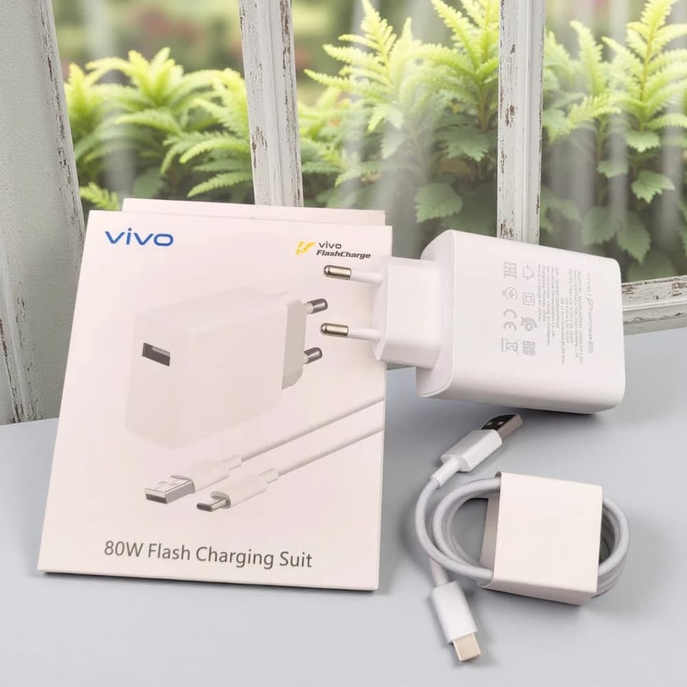 Original Vivo 80W Flash Charger EU Fast Charging Adapter & Type-C Cable For X300 X90 X80 S19 Pro iQOO Neo9 Z9 Phone Charger Set