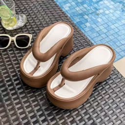 Women's Clip Toe Wedge Flip Flops 2026 Summer Chunky Platform Beach Sandals Woman Thick Sole High Heeled Eva Slippers Slides