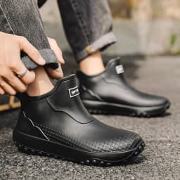 Unisex Waterproof Rain Boots Ankle Length Non Slip Rubber Shoes Lightweight Garden Work Boots Removable Inner Outdoor Footwear