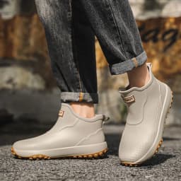 Unisex Waterproof Rain Boots Ankle Length Non Slip Rubber Shoes Lightweight Garden Work Boots Removable Inner Outdoor Footwear