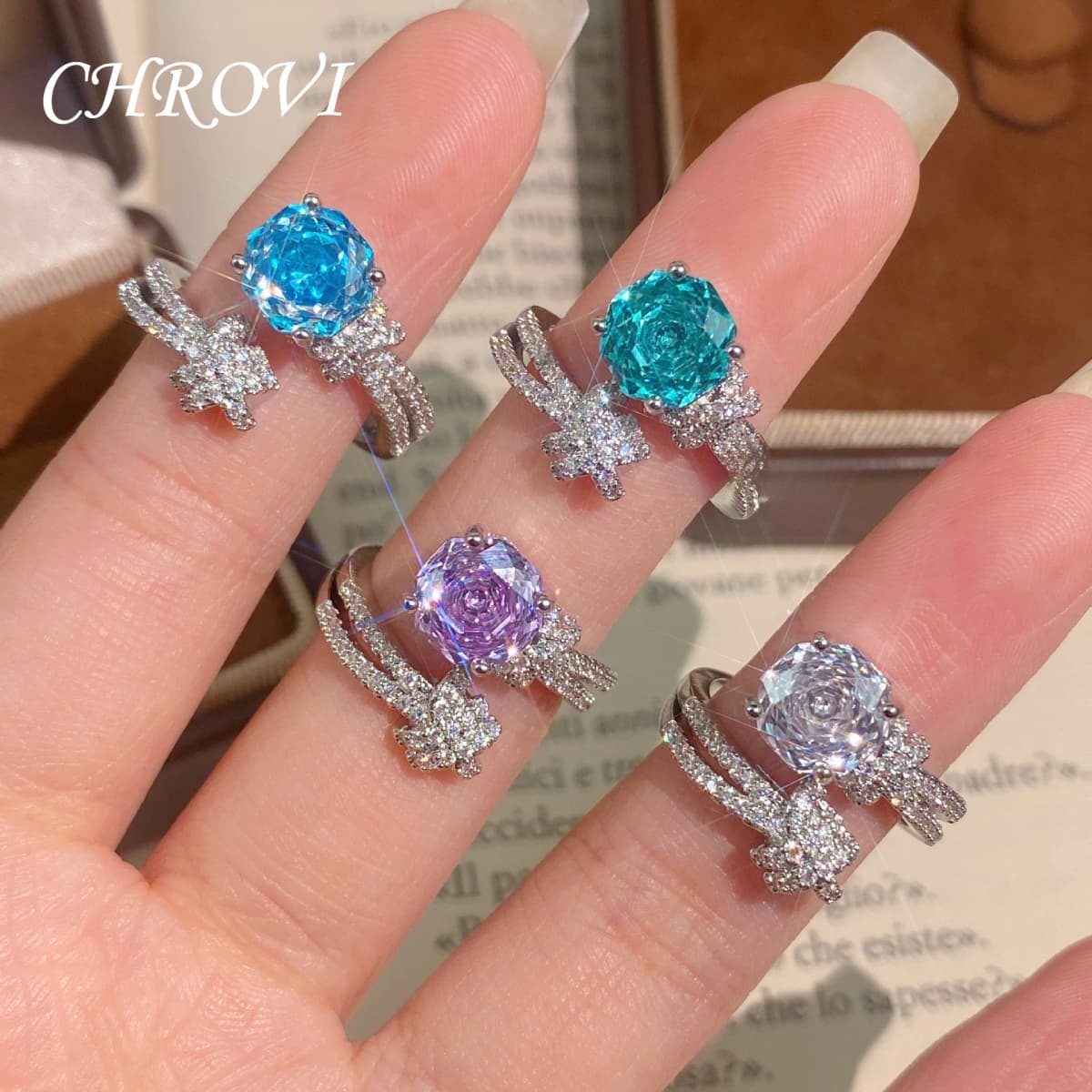 Elegant 925 Sterling Silver Octagonal Millennium Rose Ring for Women Set with High Carbon Diamond Rings