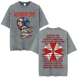 Limited Leon Kennedy Graphic T Shirts Resident Evil Requiem Vintage Washed T Shirt Men Women Harajuku High Street Trend T-shirts