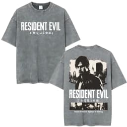 Limited Leon Kennedy Graphic T Shirts Resident Evil Requiem Vintage Washed T Shirt Men Women Harajuku High Street Trend T-shirts