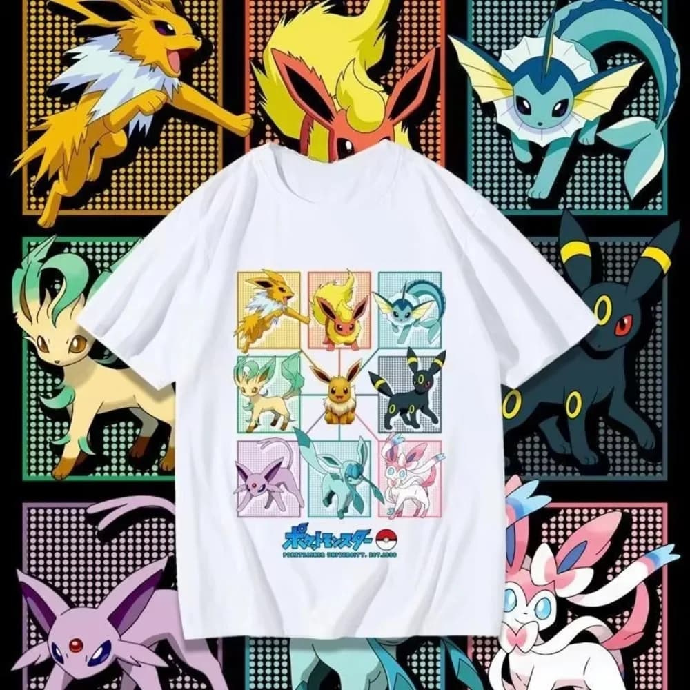 Men/Women/Kids Pokemon Eevee Evolution Graphic T-Shirt 2026 Summer Cotton Matching Family Tee Parent-Child Streetwear Tops