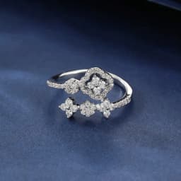 OXTAO Romantic Four Leaf Flower Moissanite Open Band Ring 14K Gold Filled Clover Star Wedding Jewelry Anniversary Gift for Women