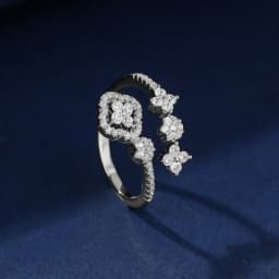OXTAO Romantic Four Leaf Flower Moissanite Open Band Ring 14K Gold Filled Clover Star Wedding Jewelry Anniversary Gift for Women