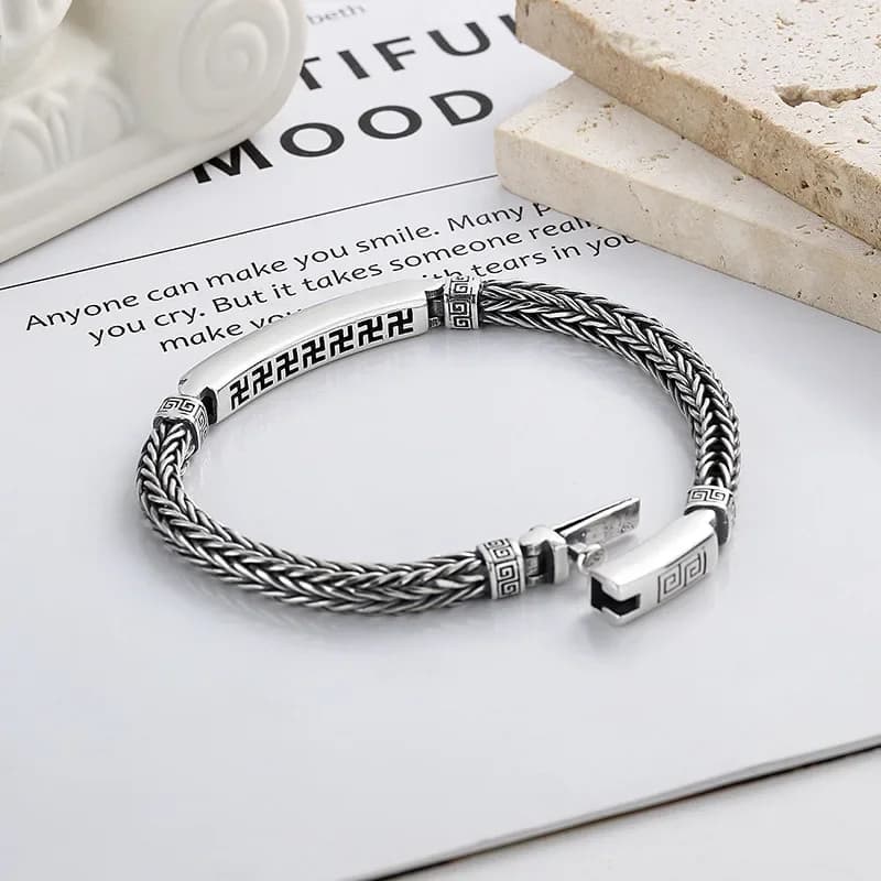 silver retro bracelet 925 sterling Unisex Persfor men's and women's personality fashion fox tail bracelet engraved jewelry gifts