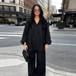 Women's 2 Piece Outfit Trendy Oversized Long Sleeves Button Down Shirt Cozy Wide Leg Pants 2026 New Casual Commuting Streetwear