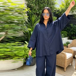 Women's 2 Piece Outfit Trendy Oversized Long Sleeves Button Down Shirt Cozy Wide Leg Pants 2026 New Casual Commuting Streetwear