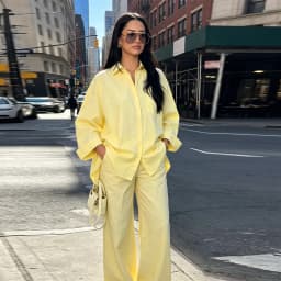 Women's 2 Piece Outfit Trendy Oversized Long Sleeves Button Down Shirt Cozy Wide Leg Pants 2026 New Casual Commuting Streetwear