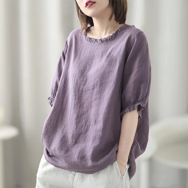 Women's Summer Retro Round Neck Women's Clothing Office Lady Fashion New Arrival Trendy Comfortable