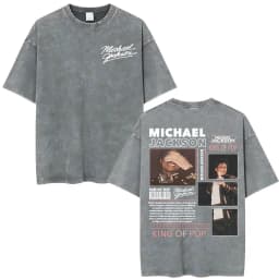 King of Pop Michael Jackson Bad Era Vintage Washed T-shirts Men's Clothes Hip Hop Punk T Shirts Casual Cotton Streetwear T-shirt
