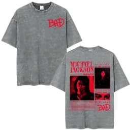 King of Pop Michael Jackson Bad Era Vintage Washed T-shirts Men's Clothes Hip Hop Punk T Shirts Casual Cotton Streetwear T-shirt