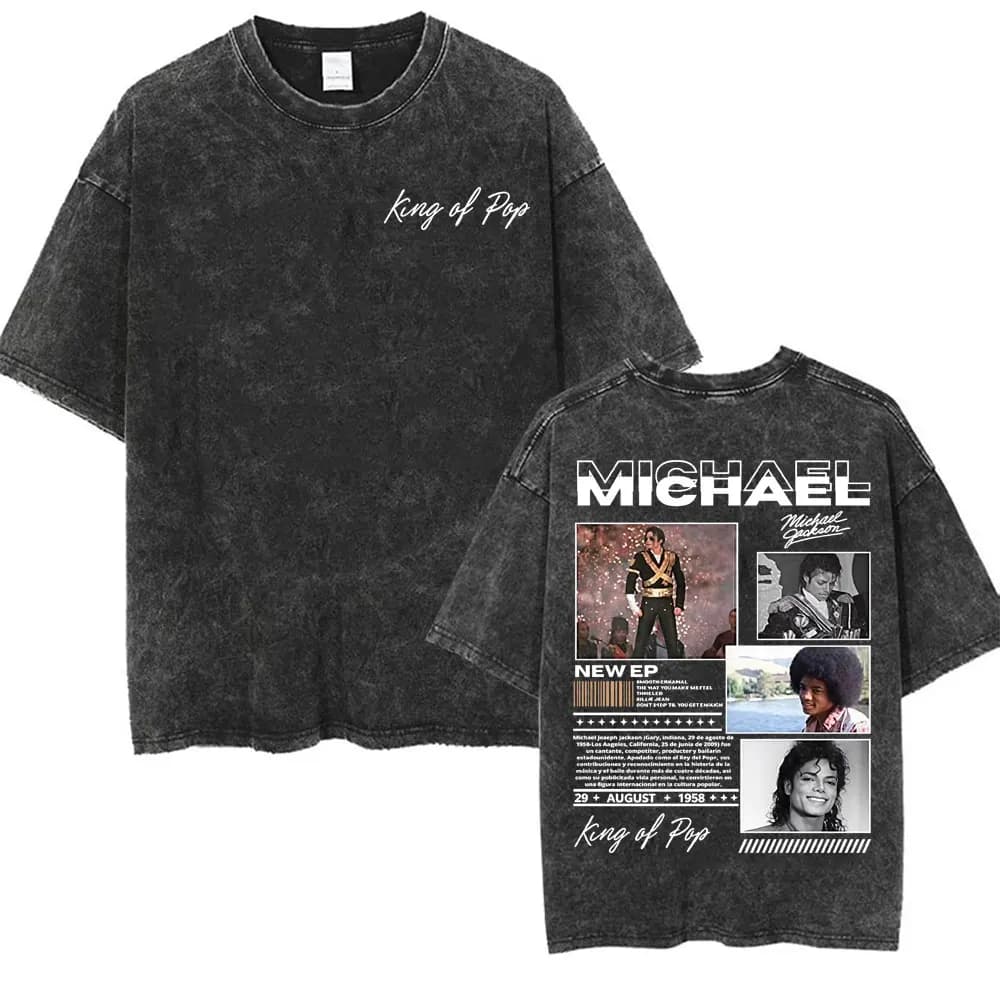 King of Pop Michael Jackson Bad Era Vintage Washed T-shirts Men's Clothes Hip Hop Punk T Shirts Casual Cotton Streetwear T-shirt
