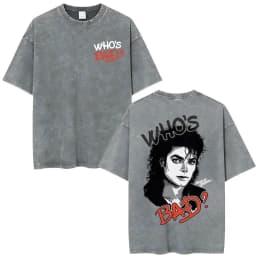 King of Pop Michael Jackson Bad Era Vintage Washed T-shirts Men's Clothes Hip Hop Punk T Shirts Casual Cotton Streetwear T-shirt