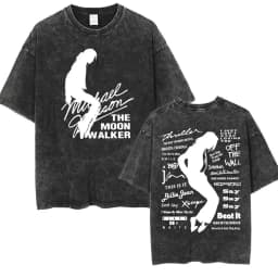 King of Pop Michael Jackson Bad Era Vintage Washed T-shirts Men's Clothes Hip Hop Punk T Shirts Casual Cotton Streetwear T-shirt