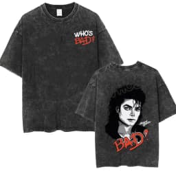 King of Pop Michael Jackson Bad Era Vintage Washed T-shirts Men's Clothes Hip Hop Punk T Shirts Casual Cotton Streetwear T-shirt