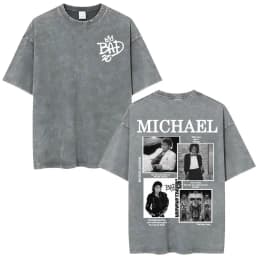 King of Pop Michael Jackson Bad Era Vintage Washed T-shirts Men's Clothes Hip Hop Punk T Shirts Casual Cotton Streetwear T-shirt