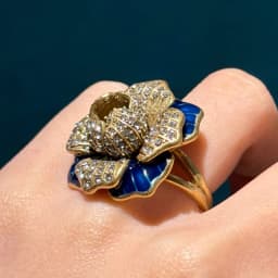 Vintage Blue Rich Flower Rings for Woman Enamel Antique Gold Plated Rhinestone Jewelry High Quality Trends 2026 Accessories