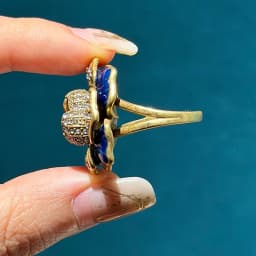 Vintage Blue Rich Flower Rings for Woman Enamel Antique Gold Plated Rhinestone Jewelry High Quality Trends 2026 Accessories