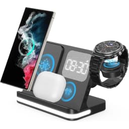 4 in 1 Wireless Charger Alarm Clock Stand For Samsung S26 Fold 7 Galaxy Watch 8 7 6 5 Active 1 2 Buds Pro Fast Charging Station